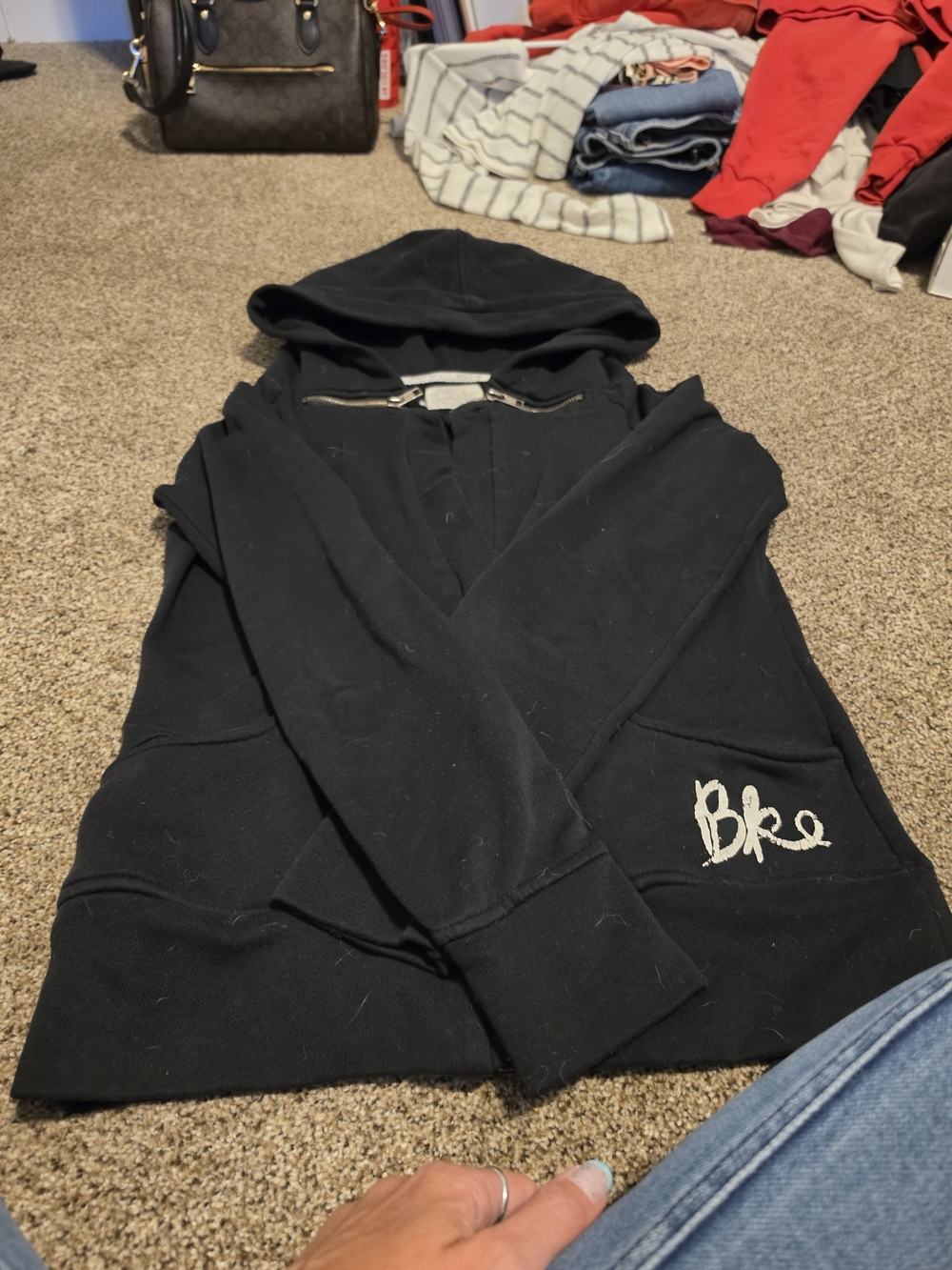 Black Hoodie Sweatshirt with Script Pocket Detail - BKE